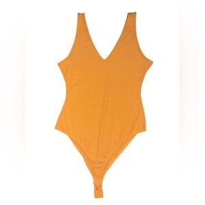 Abound Mustard Yellow Ribbed V-Neck Bodysuit